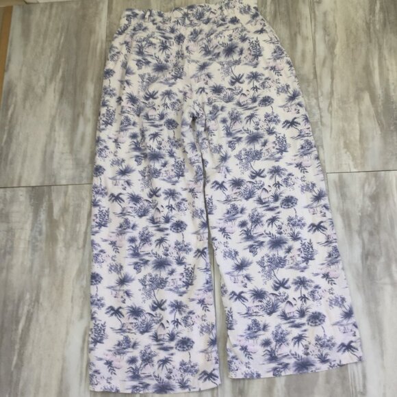 Abercrombie & Fitch Linen Blend Tropical Palm Tree Print Wide Leg Pant l - Picture 9 of 11